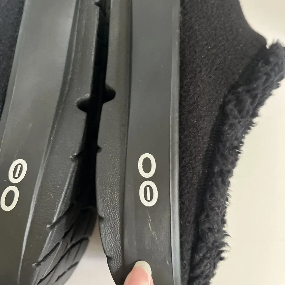 OOFOS OOmg Luxe Clog Men Black Brand New Recovery Faux Fur Slipper Comfort SZ 10